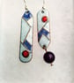 QUIRKY MODERN ABSTRACT ODD-BOD ENAMELLED EARRINGS WITH STERLING SILVER HOOKS - Image 1