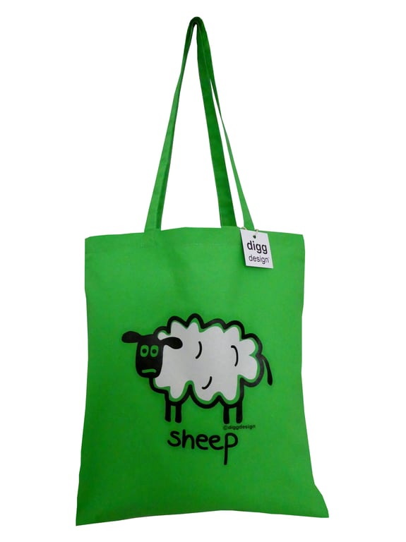 Digg Design SHEEP cotton Tote Bag. Apple Green