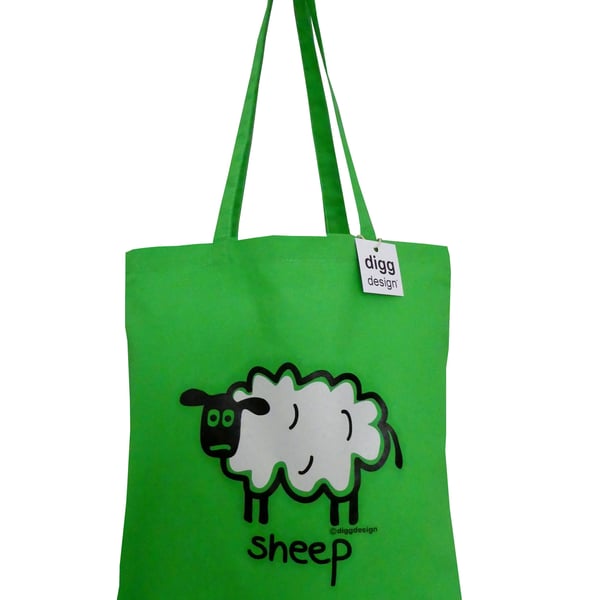 Digg Design SHEEP cotton Tote Bag. Apple Green