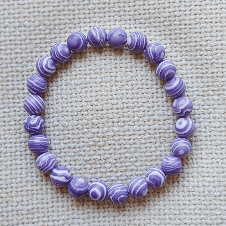 Ladies Deep Purple Malachite Elastic Bead Bracelet