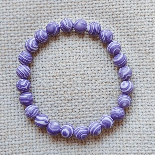 Ladies Deep Purple Malachite Elastic Bead Bracelet