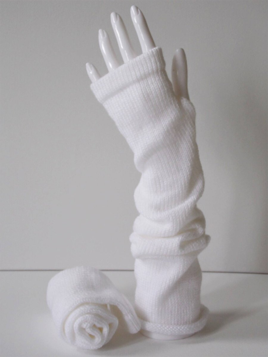 Handmade white fingerless gloves,  knitted arm warmers, wrist warmers 