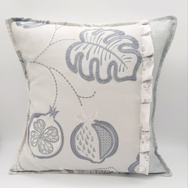 Pastel green 16" envelope backed cushion with frill detail.  