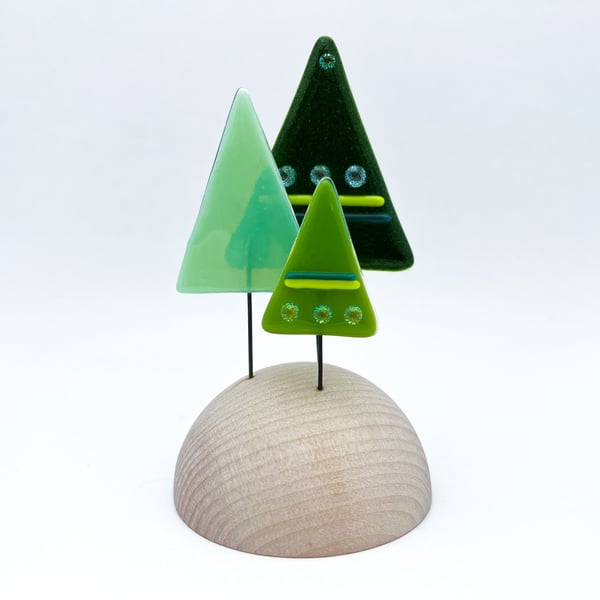 Fused Glass Mini Christmas Trees 1 - Handmade Fused Glass Sculpture