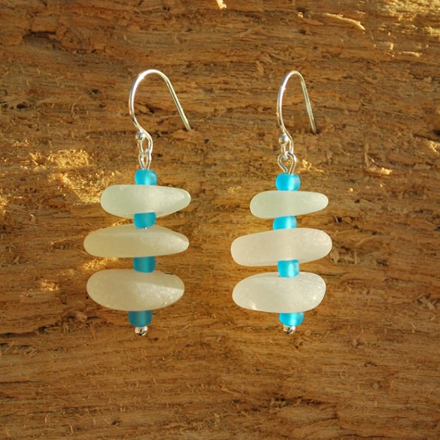 Sea glass earrings with turquoise beads