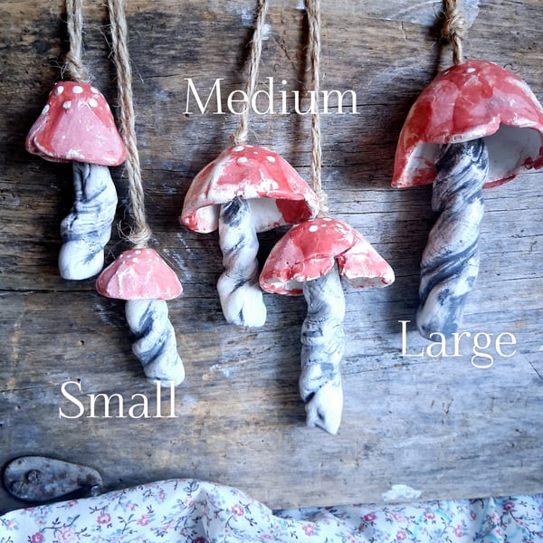 ceramic hanging mushroom red medium