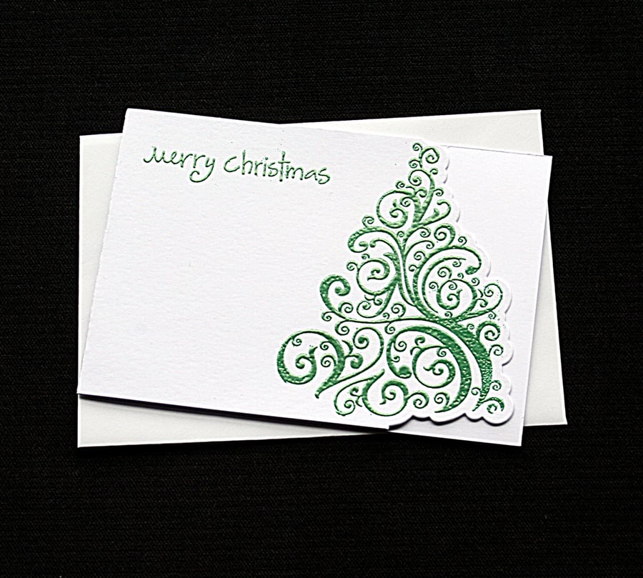 Merry Christmas Tree - Green - Handcrafted Christmas Card - dr18-0055