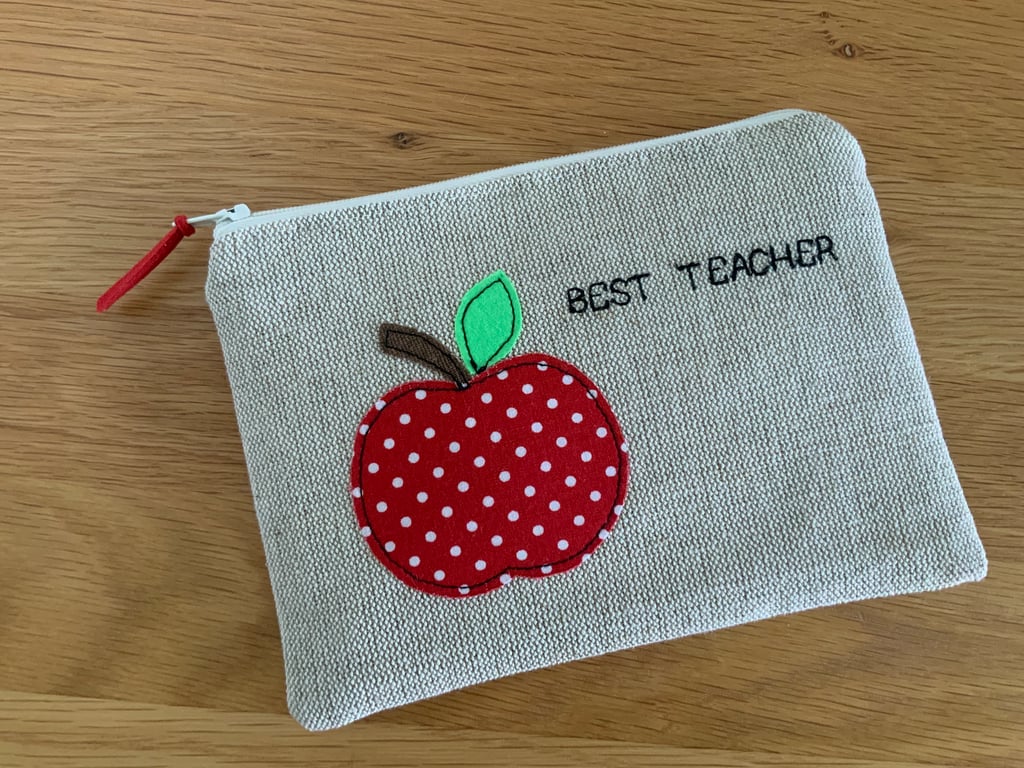 Zipped Purse, Cosmetic Bag, Pencil Applique, Teachers Gift, Thank you Gift