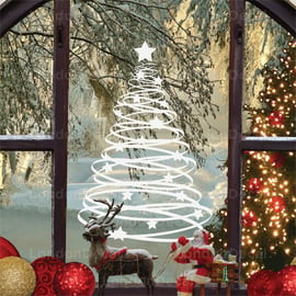 SWIRLY CHRISTMAS TREE Window Wall Vinyl Decal Sticker