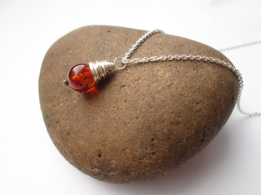Amber Pendant - Amber Jewellery, Silver Necklace, Wire Wrapped Jewellery, Gift