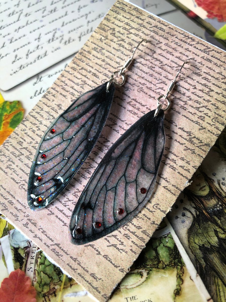 Red Swarovski Dark Fairy Wing Sterling Silver Earrings