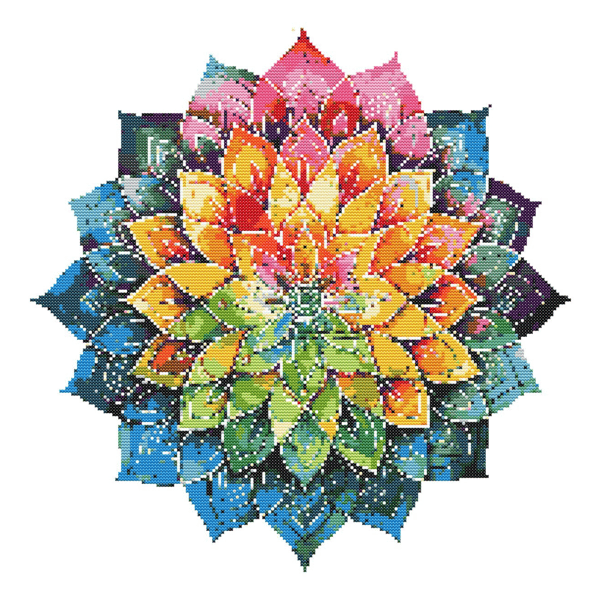 YOGA LOTUS RAINBOW MANDALA - Cross Stitch Pattern - Cross Stitch Chart