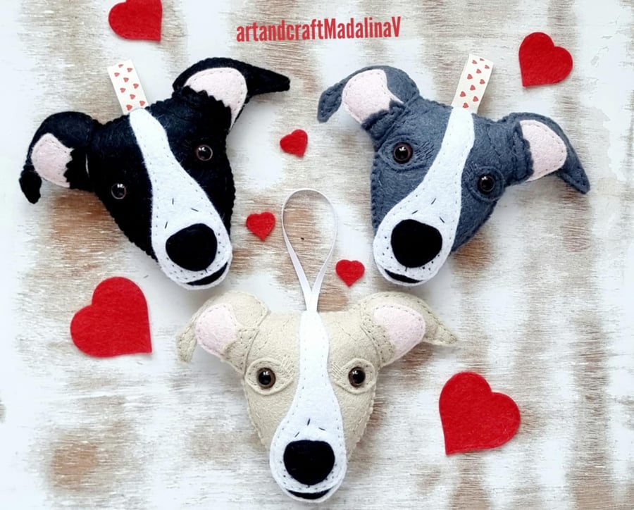 Whippet, Personalised Whippet dog felt hanging decoration, Whippet gift