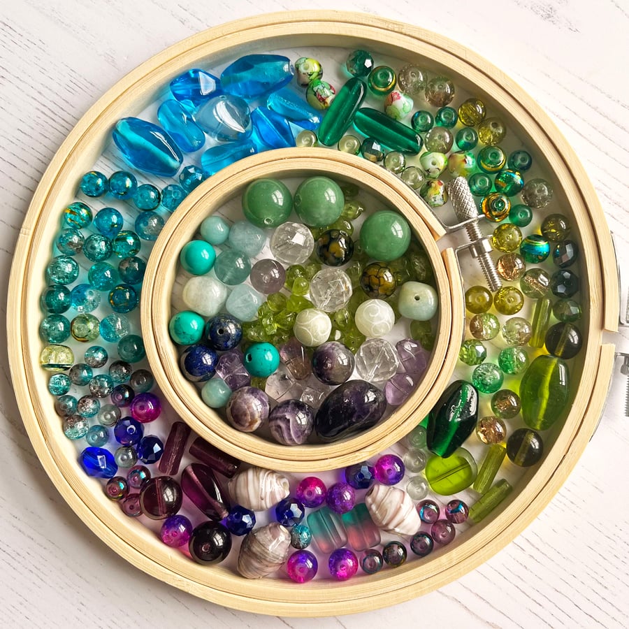A mix of glass and semi-precious beads, bead destash, gift for crafter
