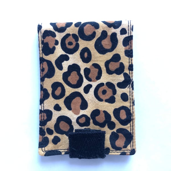 Leopard Print Fabric Wallet Card Holder Stud Fastening