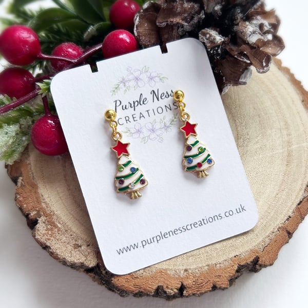 Christmas Tree Diamanté Gold Plated Christmas Earrings