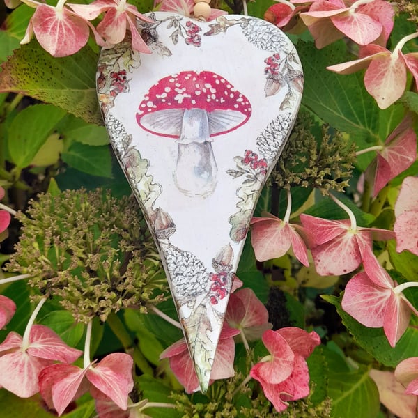 Autumnal Toadstool Wooden Hanging Heart