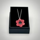 NEW! Porcelain poppy red necklace on a sterling silver chain