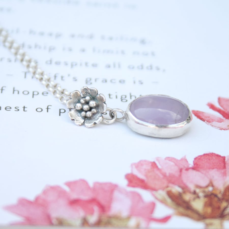 Lavender amethyst and silver flower necklace
