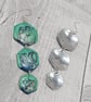 Lightweight Aluminium Tin 3-Tiered Hexagon Dangle Earrings, Green & Blue Tones - Image 5
