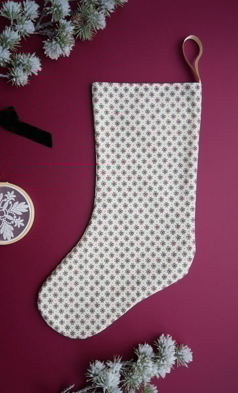 Christmas Stocking with Ditsy Red Flower Design - Large