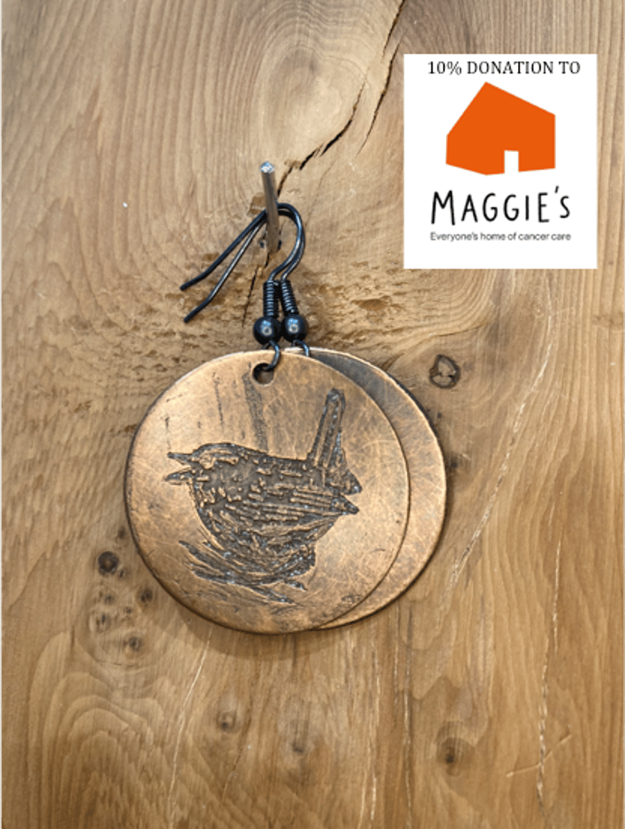 Wren - Handmade Etched Copper Earrings LARGE