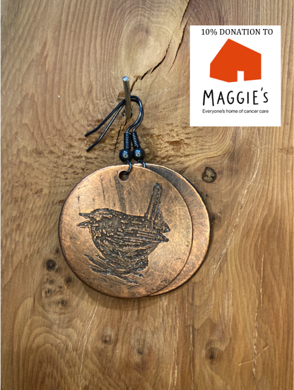 Wren - Handmade Etched Copper Earrings LARGE