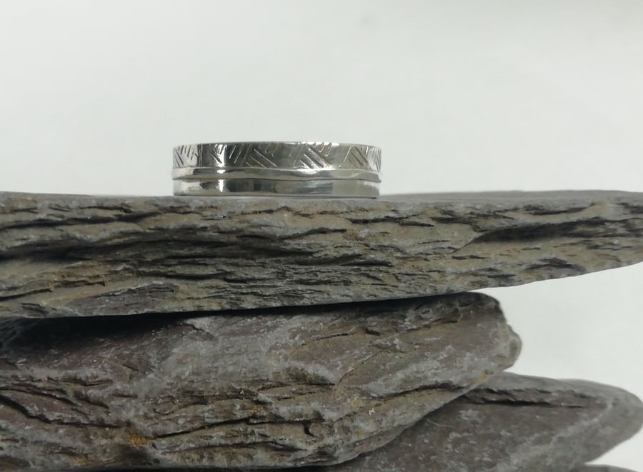 Silver Band with Crosshatch Stamping