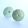 Green and silver circle studs with allium print. Perfectly imperfect.
