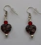 Silver plated beaded earrings- purple millefiori heart - Image 1
