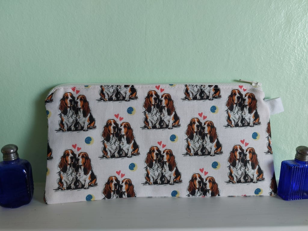 Basset Hounds Cotton Pencil Case Small Bag 