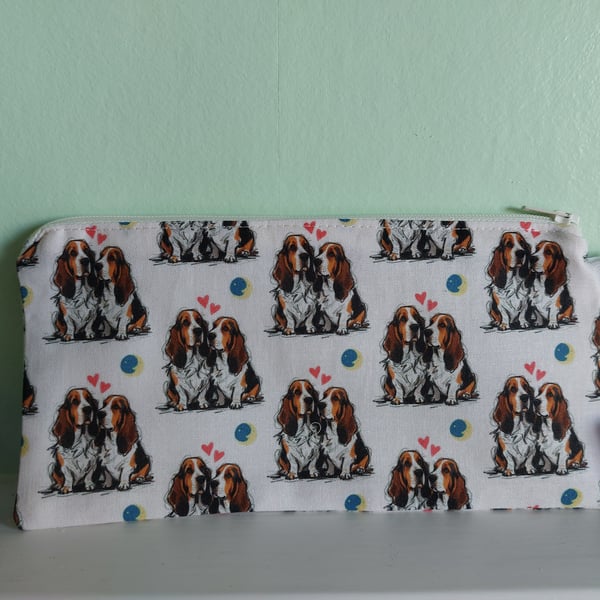 Basset Hounds Cotton Pencil Case Small Bag 
