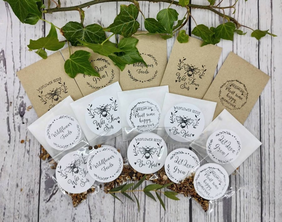 Wildflower seed Favours: Bee and Butterfly Friendly, Rustic Wedding Favours