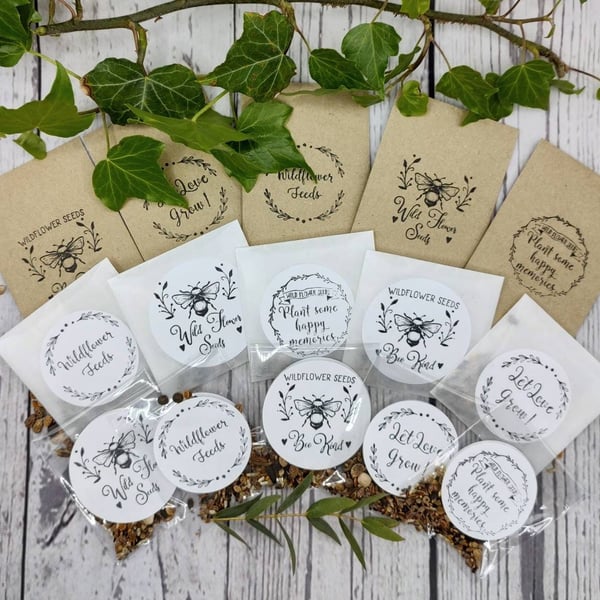 Wildflower seed Favours: Bee and Butterfly Friendly, Rustic Wedding Favours