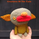 Sage the Goblin, crocheted companion creature, collectible toy for grown ups