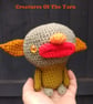 Sage the Goblin, crocheted companion creature, collectible toy for grown ups