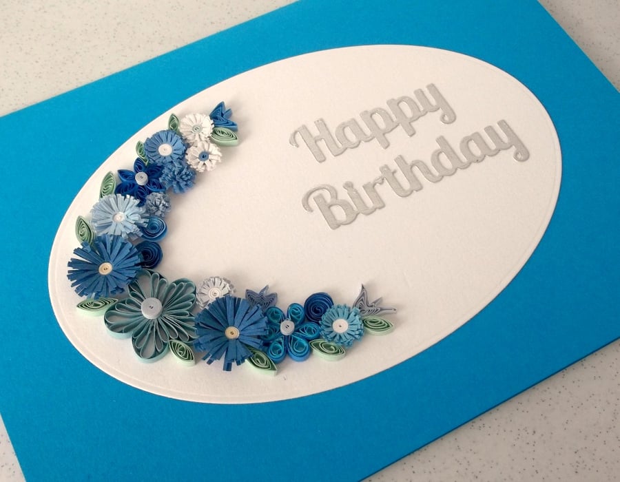 Birthday card, quilled, handmade