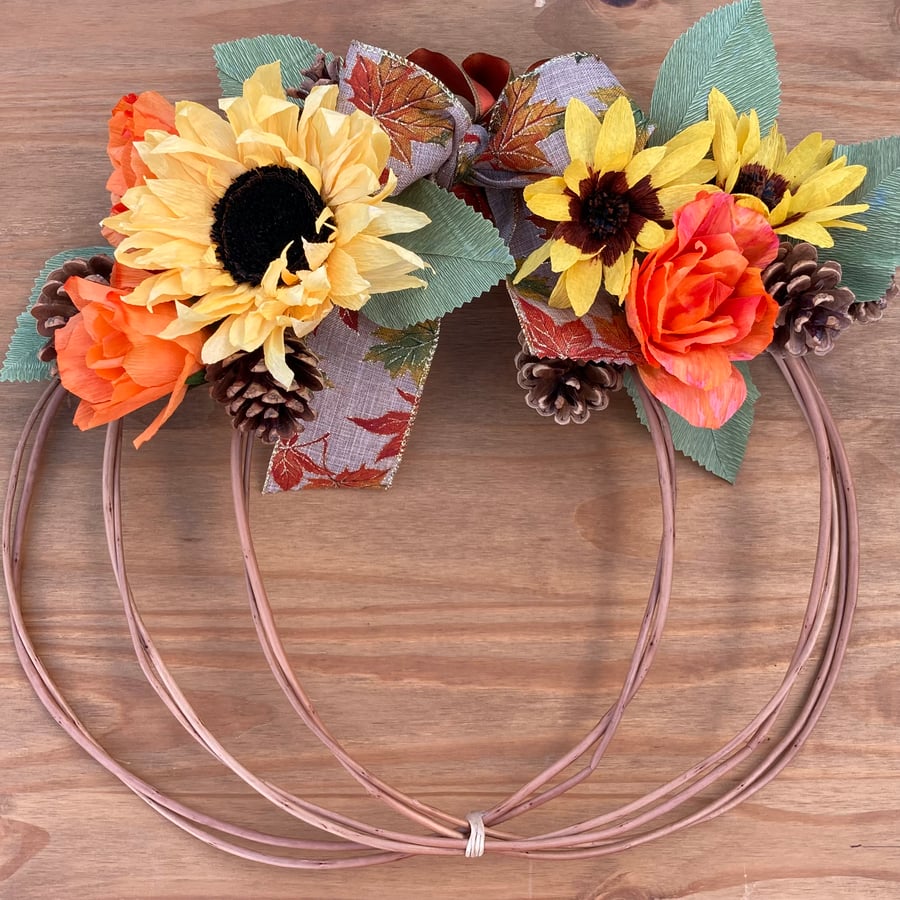 Autumn Paper Flower Pumpkin Wreath