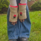 Ladybird Fingerless Gloves, Ladybug Crochet Design, Moss Stitch Wrist Warmer