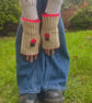 Ladybird Fingerless Gloves, Ladybug Crochet Design, Moss Stitch Wrist Warmer