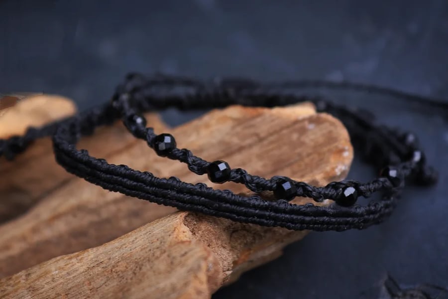 Men's Bracelet set with black natural stone Tourmaline 