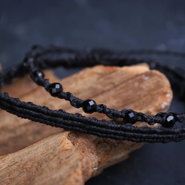 Men's Bracelet set with black natural stone Tourmaline 