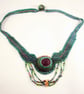  Beaded Necklace Green Cleopatra Style with Sea Glass. - Image 3