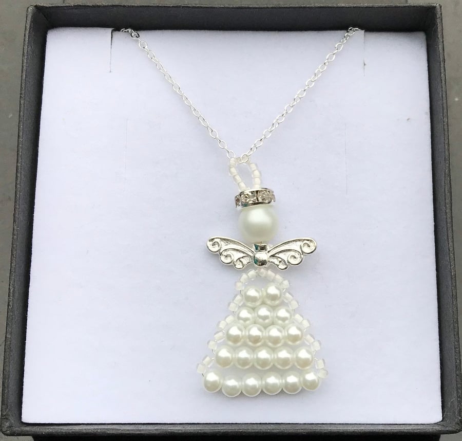 Personalised Swarovski White Angel Necklace on Sterling Silver Chain