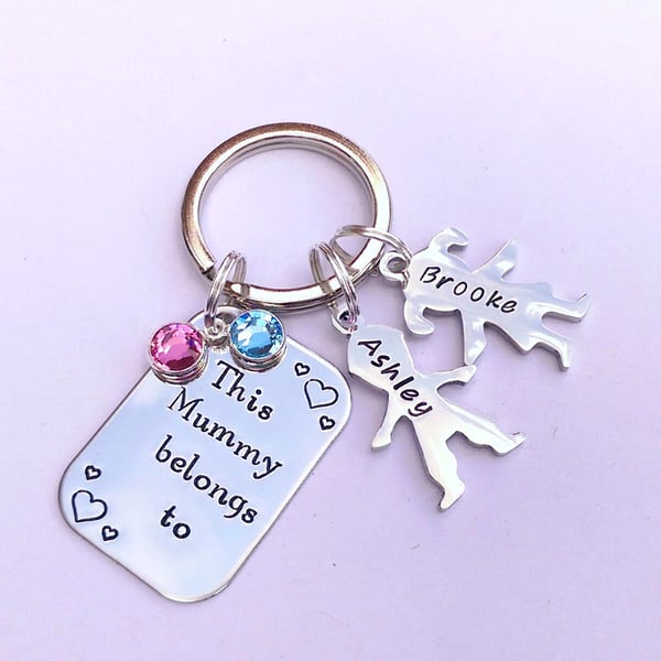 Hand stamped personalised This Mummy belongs to .... Keyring