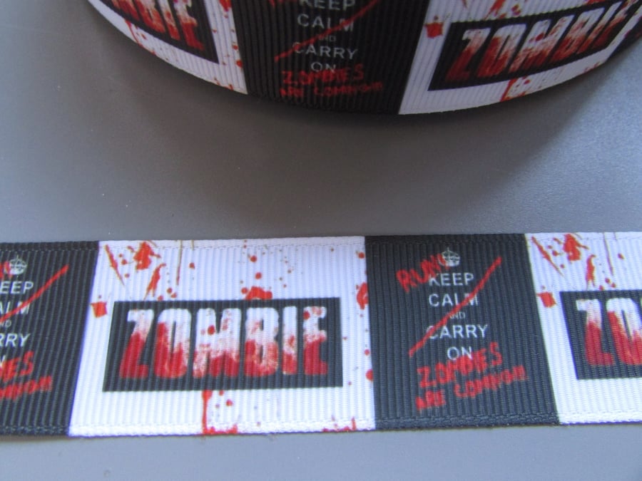Run Zombies are Coming 2.5cm Grosgrain Ribbon x 1 metre