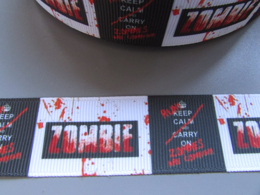 Run Zombies are Coming 2.5cm Grosgrain Ribbon x 1 metre