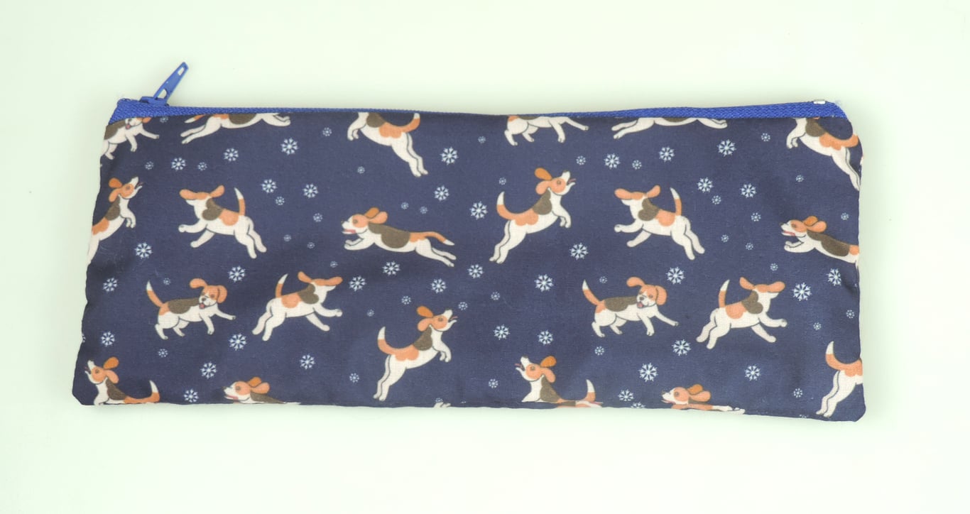 Kawaii Beagle Dog Pattern zipped lined pencil case, Stationary, school, gift, 