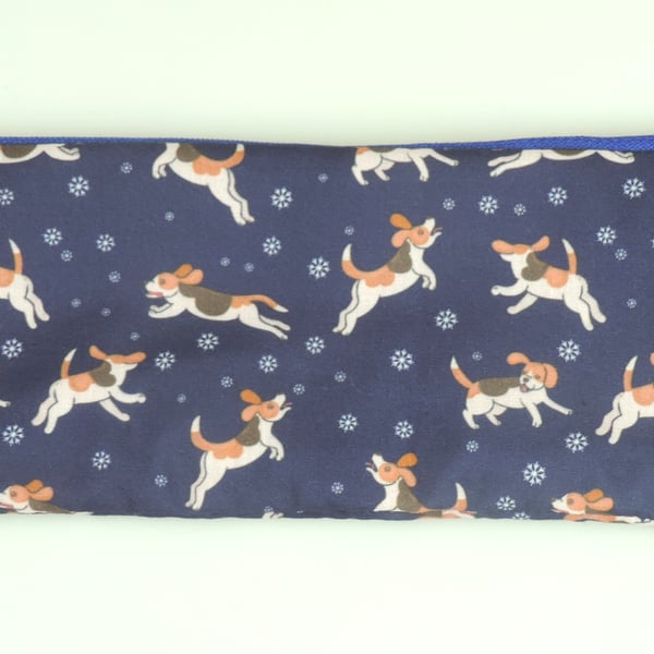 Kawaii Beagle Dog Pattern zipped lined pencil case, Stationary, school, gift, 