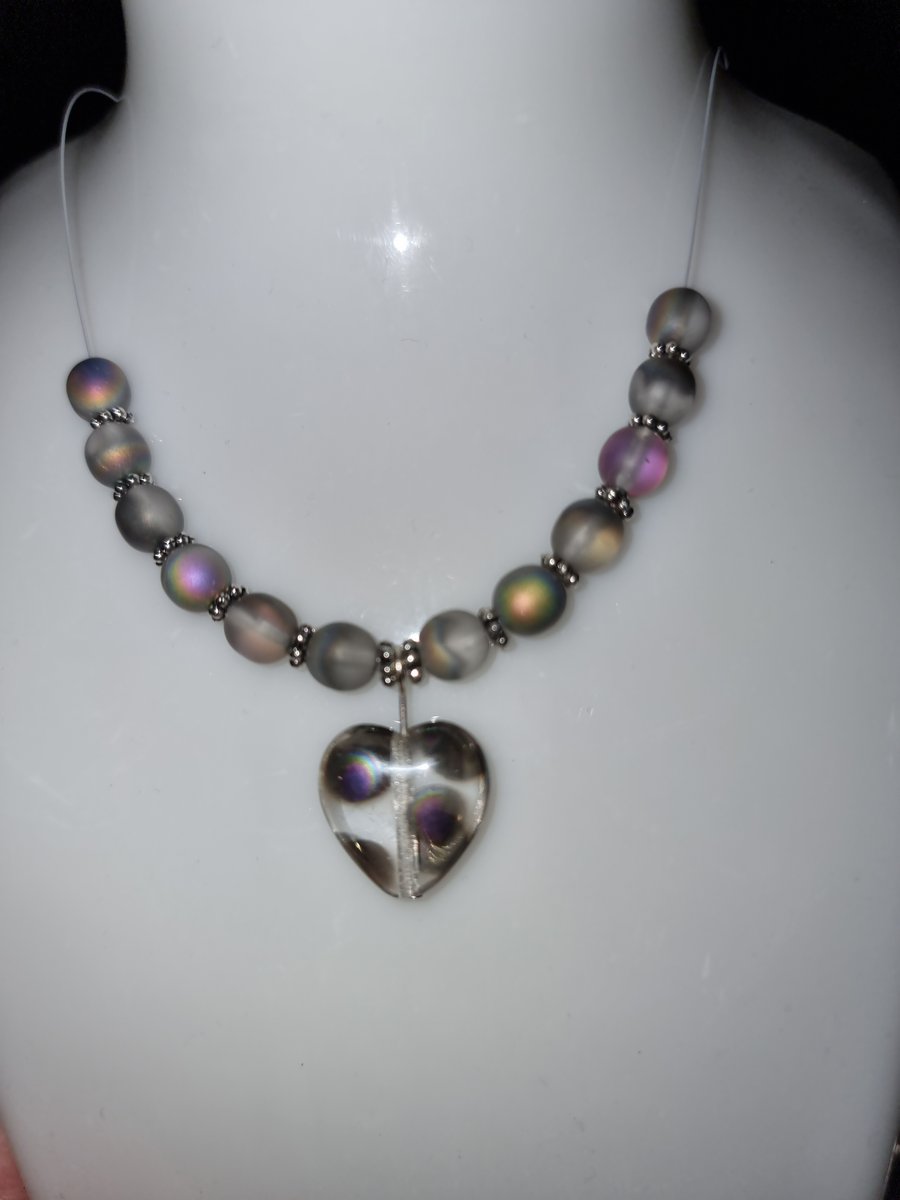 Clear pinky heart necklace